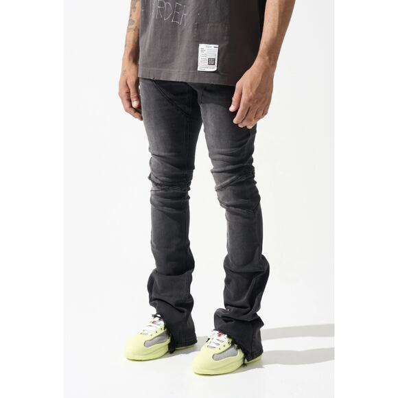 Serenede Mens Black Stacked Jeans Slim Fit Straight Leg Casual Denim Size 30 - Picture 1 of 12